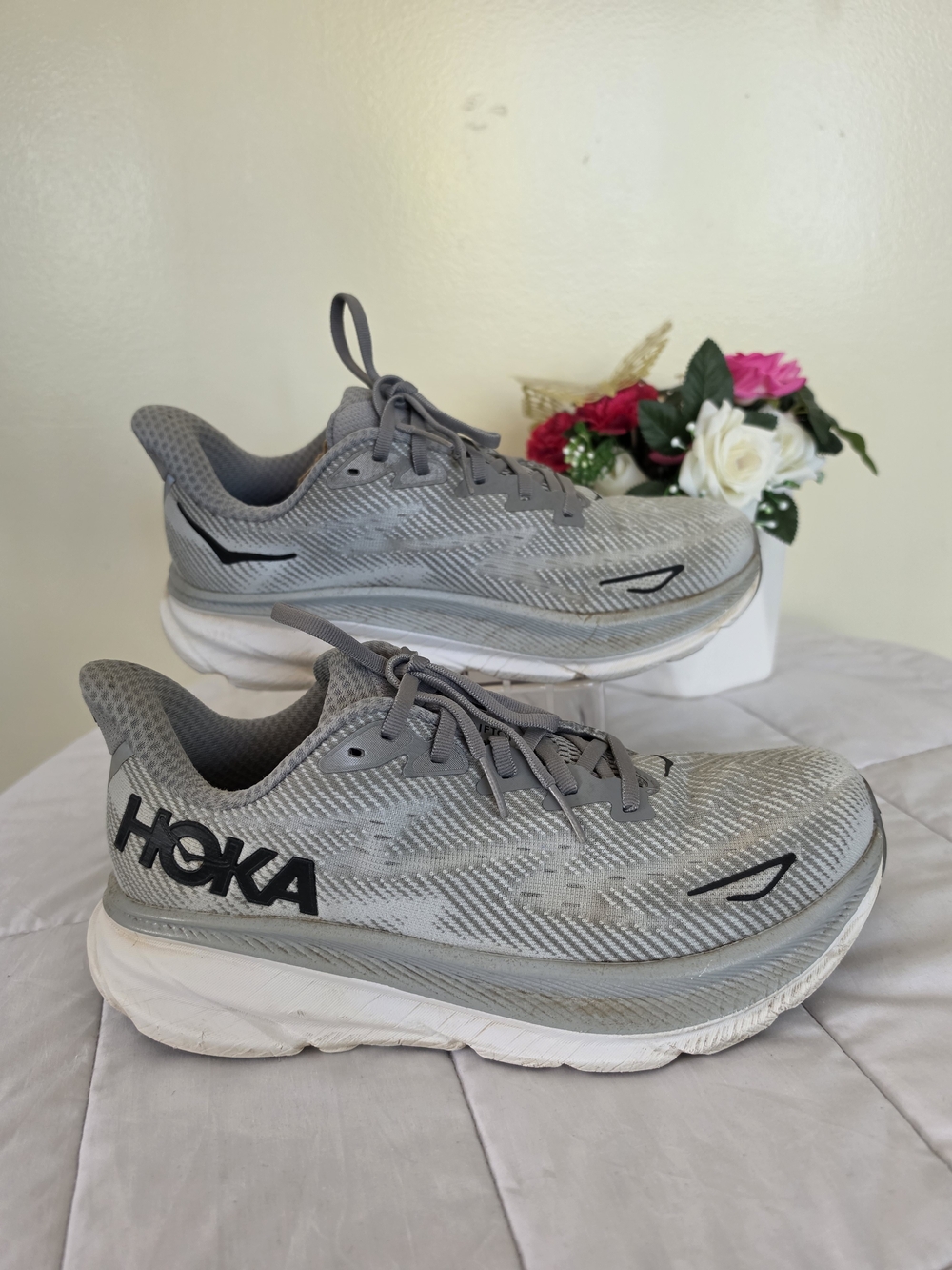 Hoka Clifton 9 Gray and White Men's Running Sneakers